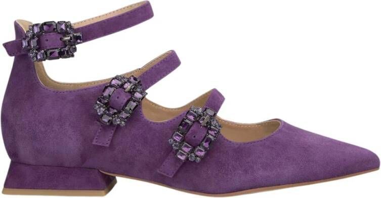 Alma en Pena Drievoudige gesp platte ballerina schoenen Purple Dames