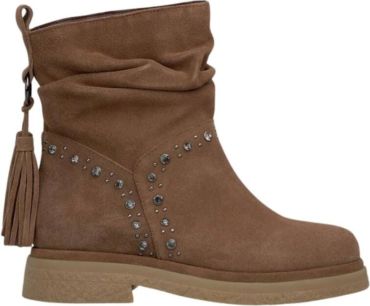 Alma en Pena Enkellaars kwast en studs Brown Dames