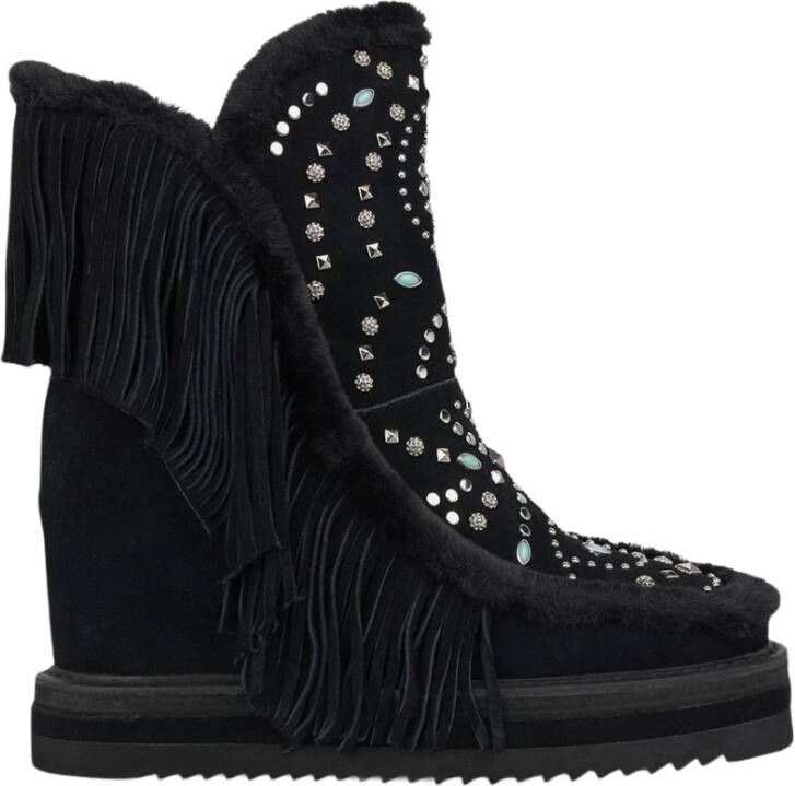 Alma en Pena Enkellaars met bont studs Black Dames