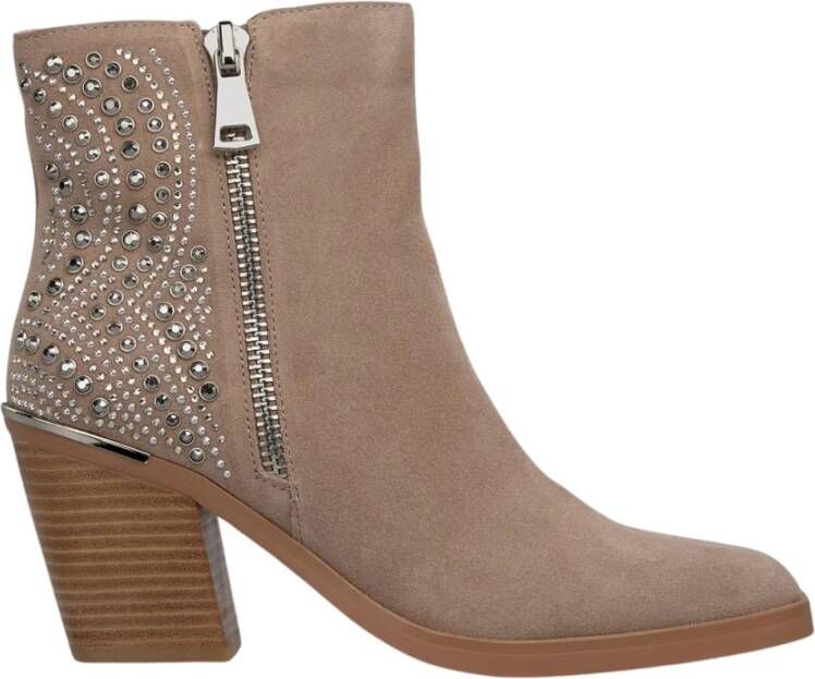 Alma en Pena Enkellaars met dubbele rits en studs Brown Dames