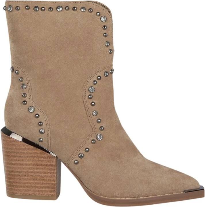 Alma en Pena Beige Suède Cowboylaars met 8 cm Rubberen Zool Beige Dames