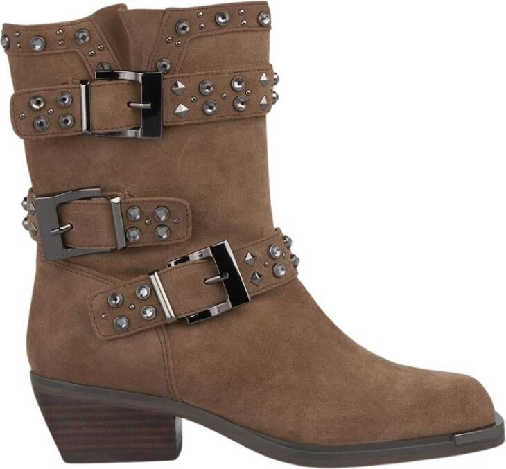 Alma en Pena Enkellaars met studs en gespen Brown Dames