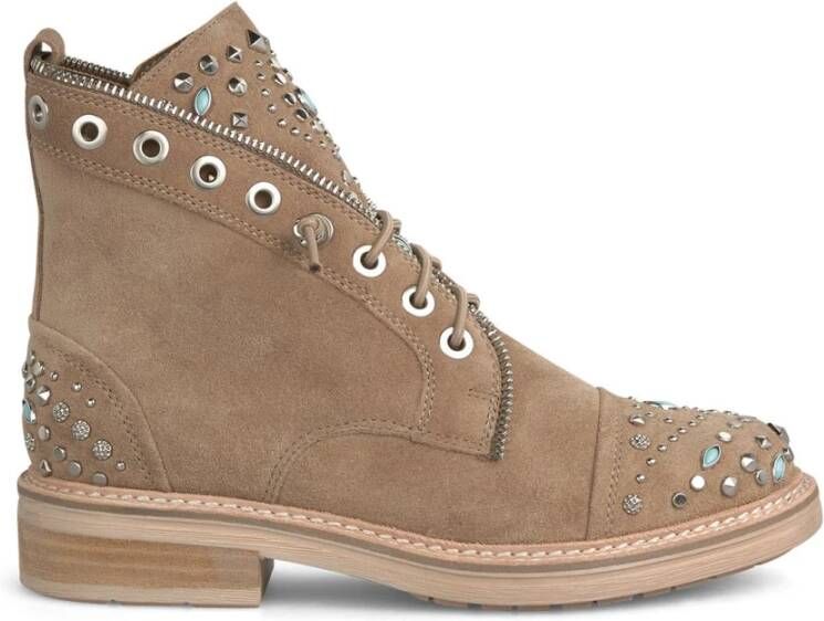 Alma en Pena Enkellaarsjes met veters en studs Beige Dames