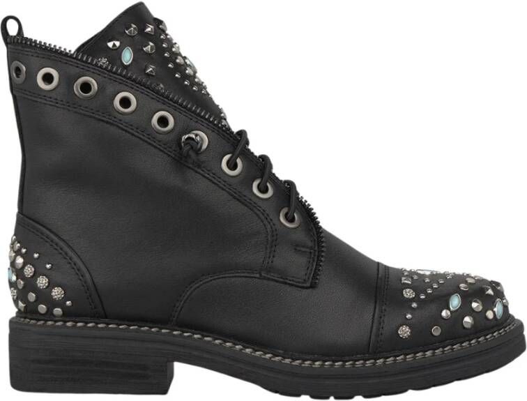 Alma en Pena Enkellaarsjes met veters en studs Black Dames