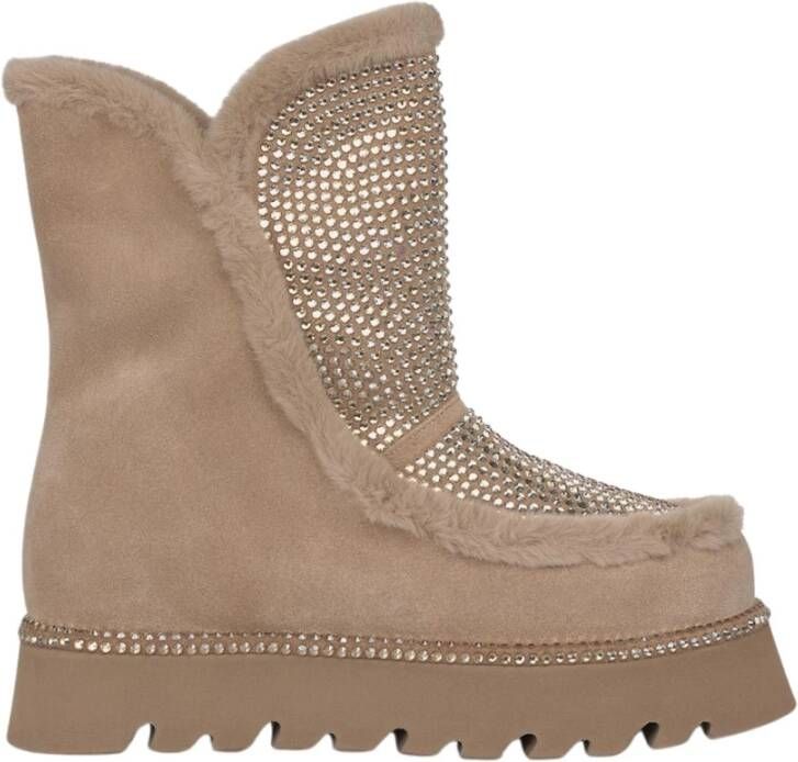 Alma en Pena Enkellaarzen met bont-effect en glitter Brown Dames