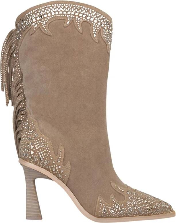 Alma en Pena Fringed Half-Boot met Versieringen Beige Dames