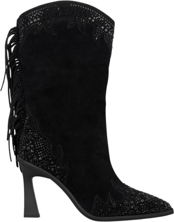 Alma en Pena Fringed half-laars met versieringen Black Dames