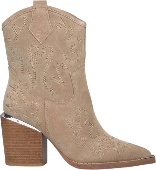 Alma en Pena Geborduurde Hak Cowboy Laarzen Beige Dames