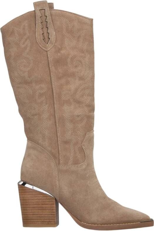 Alma en Pena Geborduurde hakken cowboy laars Beige Dames