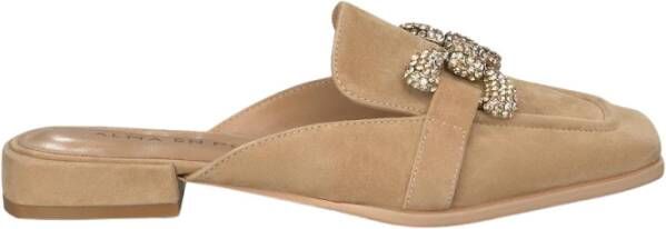 Alma en Pena Gesp Rhinestone Platte Muiltjes Beige Dames