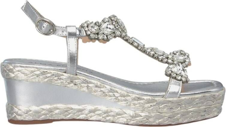 Alma en Pena Gevlochten Rhinestone Sleehak Sandaal Gray Dames