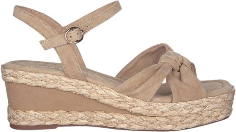 Alma en Pena Gevlochten Sleehak Sandaal Beige Dames