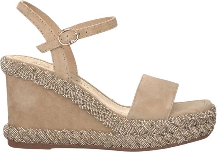 Alma en Pena Gevlochten Sleehak Sandaal Beige Dames