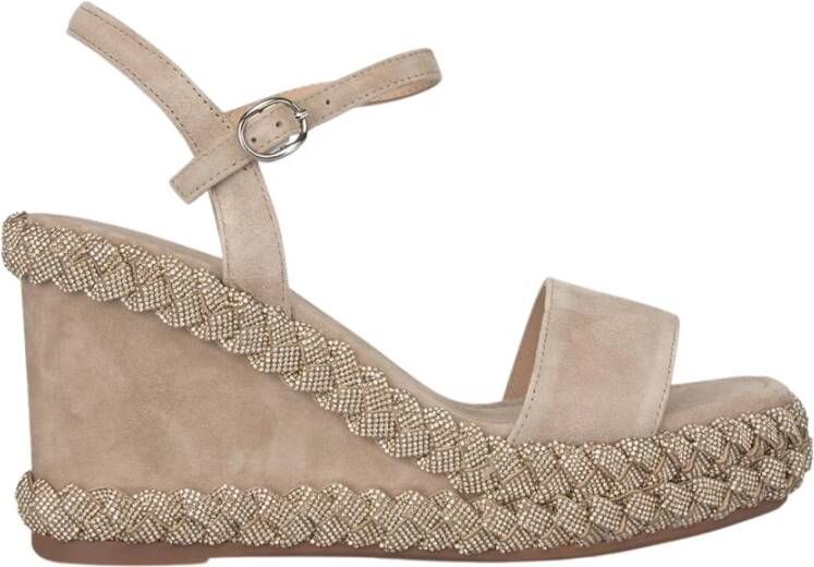 Alma en Pena Gevlochten Sleehak Sandaal Beige Dames