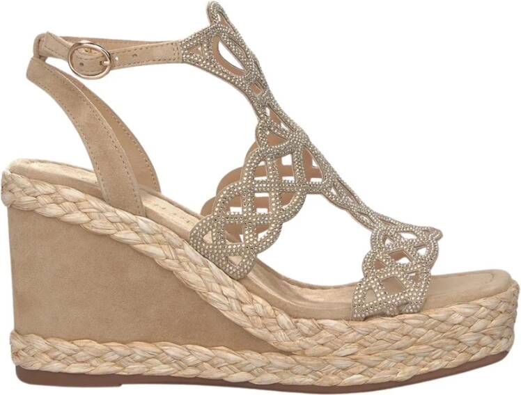 Alma en Pena Gevlochten sleehak sandaal met strass detail Beige Dames