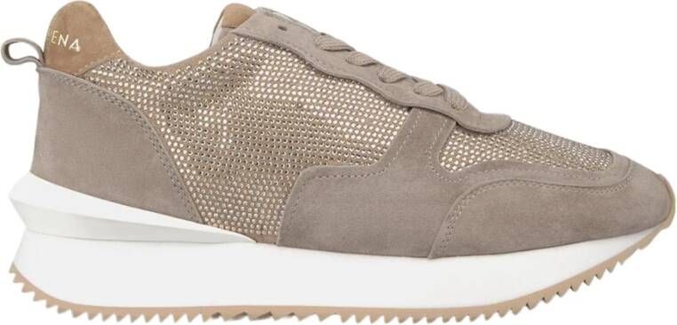 Alma en Pena Glanzende leren sneaker met platformzool Beige Dames