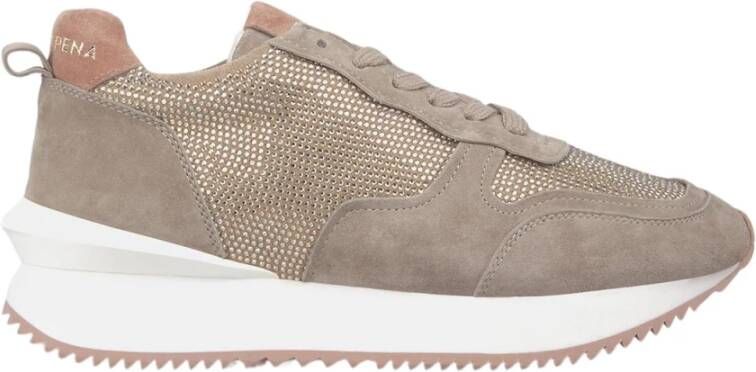 Alma en Pena Glanzende leren sneaker met platformzool Beige Dames