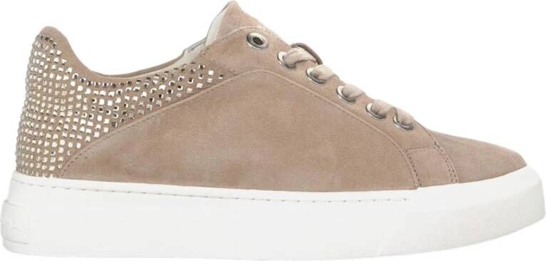 Alma en Pena Glinsterende Leren Sneakers Beige Dames