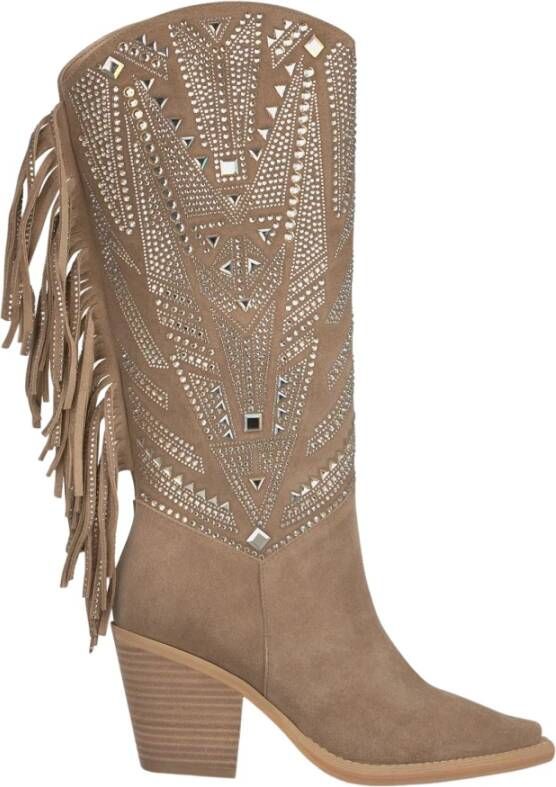 Alma en Pena Glitter Fringes Boot Vrouwen Hak Beige Dames