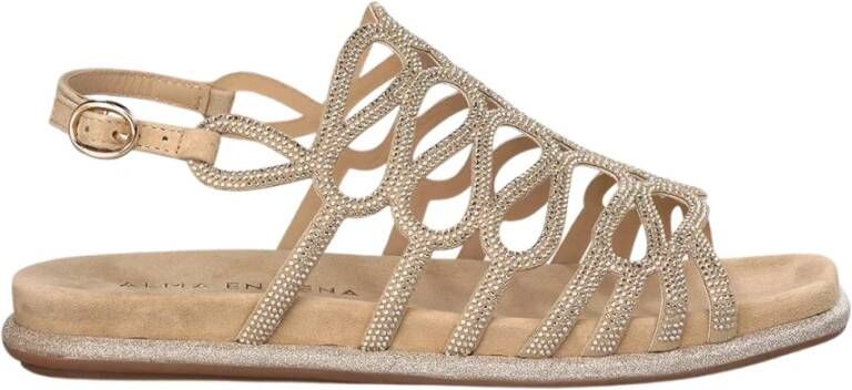 Alma en Pena Glitter Interlaced Flat Sandal Beige Dames