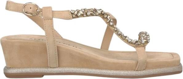 Alma en Pena Glitter Sleehak Sandaal met Strass Band Beige Dames