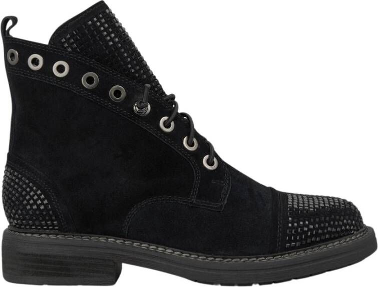 Alma en Pena Glitter Veterschoenen Enkellaarsjes Black Dames