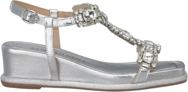 Alma en Pena Glitter wedge sandalen met strass bandjes Gray Dames