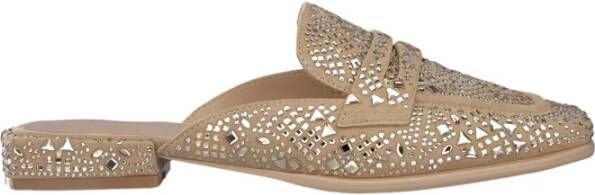 Alma en Pena Glitterdetail Dames Leren Muiltjes Beige Dames