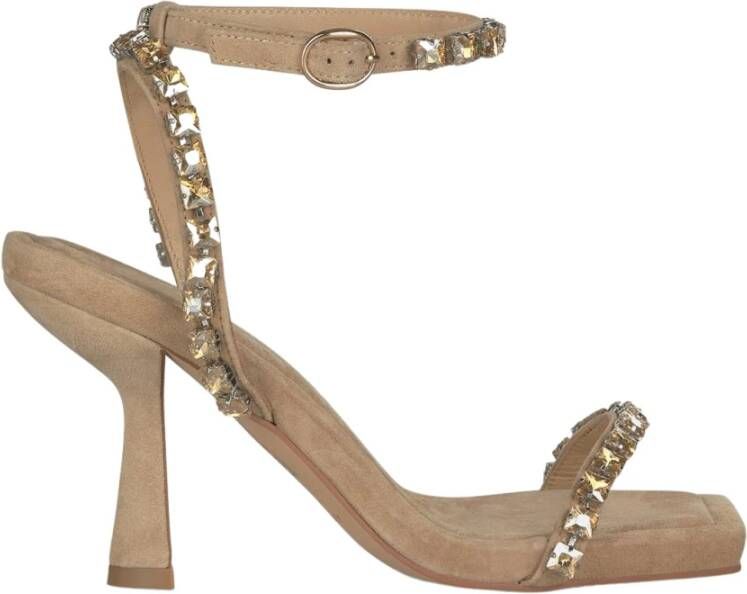 Alma en Pena Hak Sandaal met Strass Banden Beige Dames