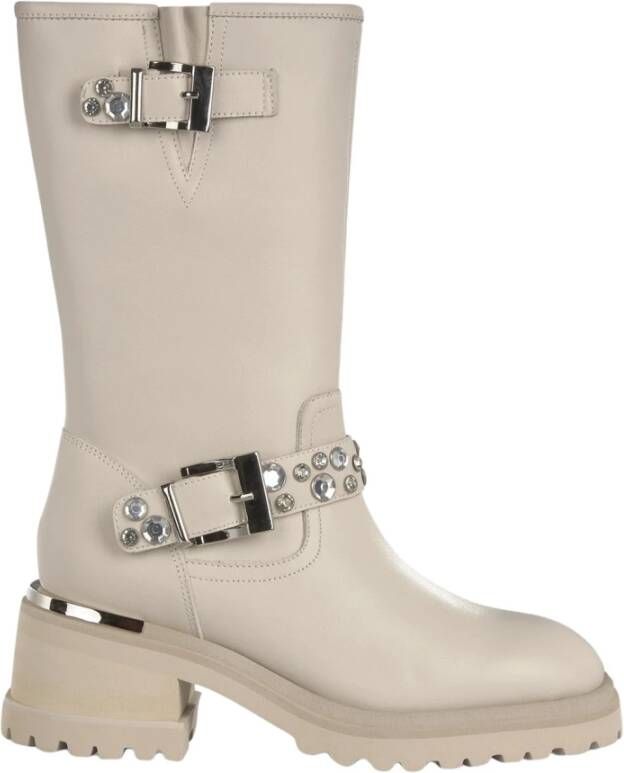 Alma en Pena Half-Boot met Strass en Hak White Dames