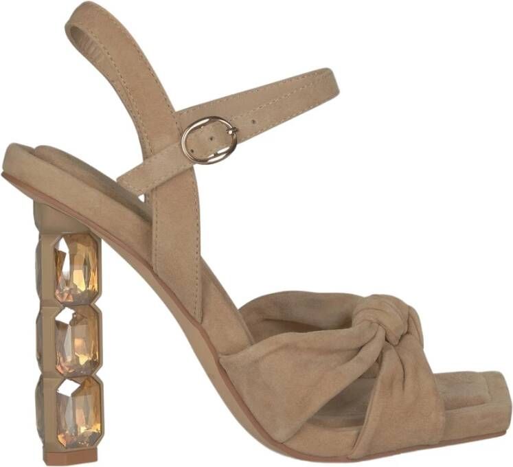 Alma en Pena Kristal Knoop Hak Sandaal Beige Dames