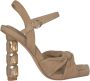 Alma en Pena Kristal Knoop Hak Sandaal Beige Dames - Thumbnail 1