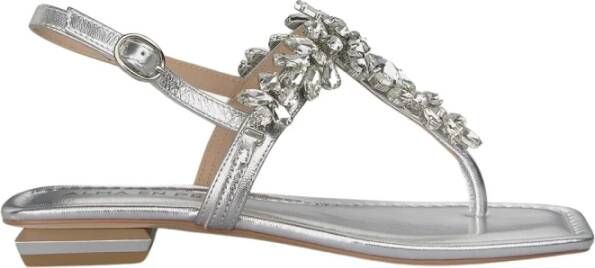 Alma en Pena Kristal Square Toe Platte Sandalen Gray Dames