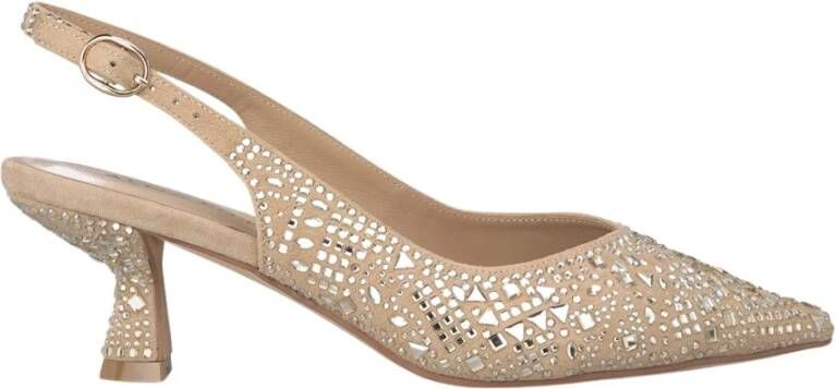 Alma en Pena Kristalversierde Kitten Heel Schoen Beige Dames