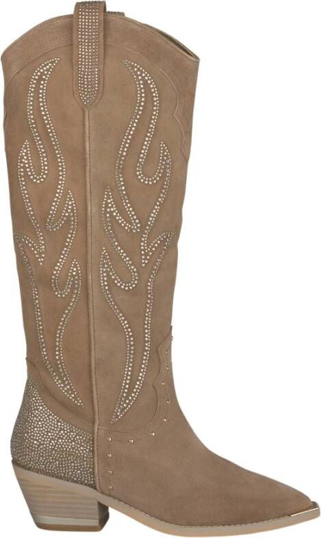 Alma en Pena Leren cowboy laarzen met strass details Brown Dames