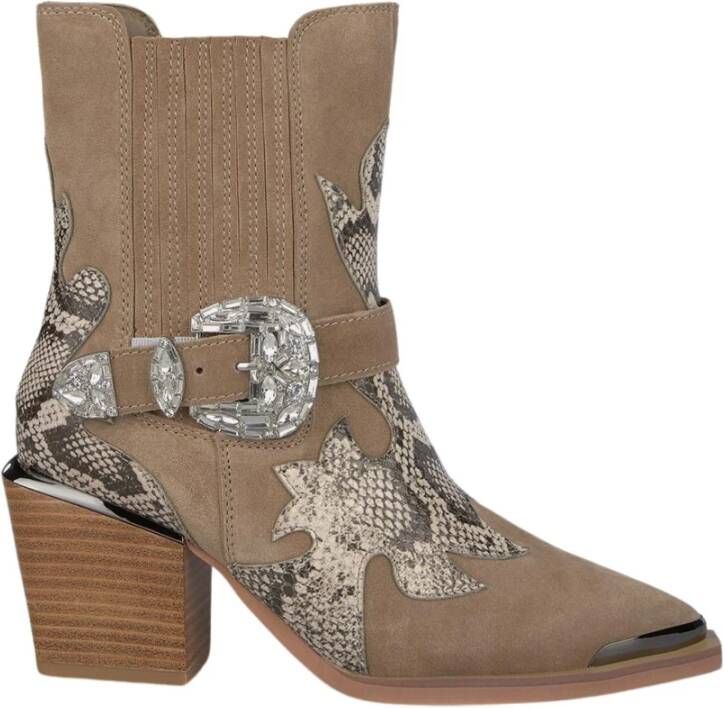 Alma en Pena Leren enkellaarsjes met geborduurde details Beige Dames