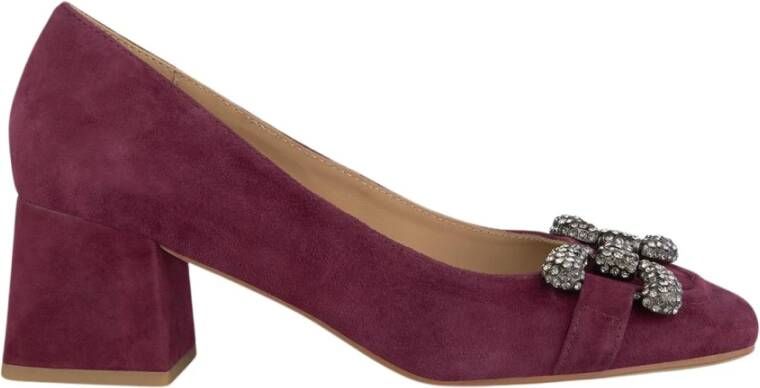 Alma en Pena Leren pumps met versierde vierkante neus Red Dames