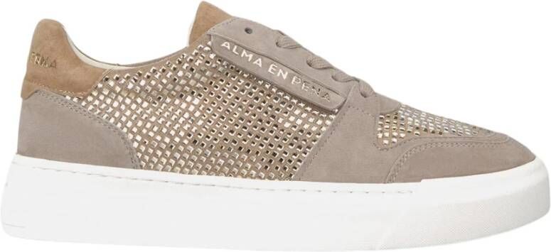 Alma en Pena Leren Sneakers met Glanzende Details Beige Dames