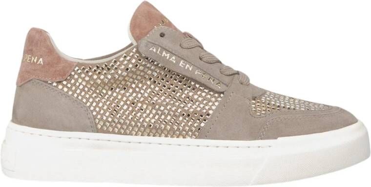 Alma en Pena Leren Sneakers met Glanzende Details Beige Dames