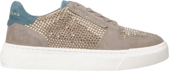 Alma en Pena Leren Sneakers met Glanzende Details Beige Dames