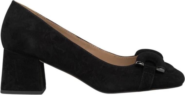 Alma en Pena Metallic detail vierkante neus blokhak schoen Black Dames