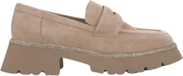 Alma en Pena Platform Loafer met Strass Detail Beige Dames