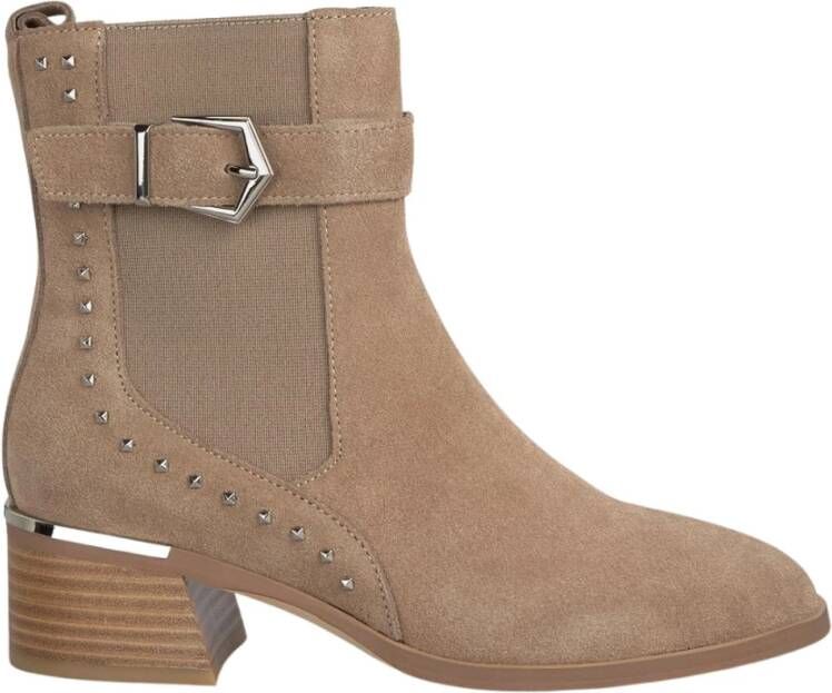 Alma en Pena Platte enkellaars met studs Beige Dames