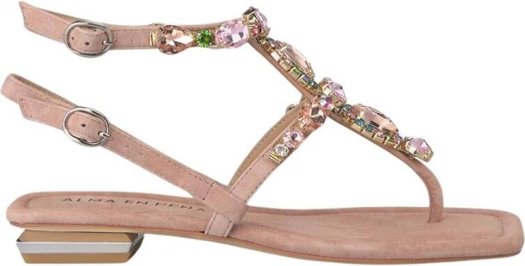 Alma en Pena Platte Griekse sandaal met enkelband Pink Dames