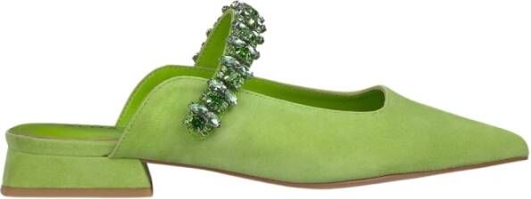 Alma en Pena Platte Rhinestone Strap Schoen Green Dames