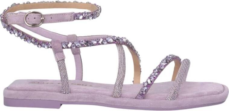 Alma en Pena Platte sandaal met gevlochten strass Purple Dames