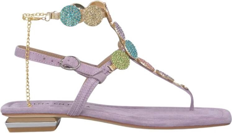 Alma en Pena Platte sandaal met kralen armband Purple Dames
