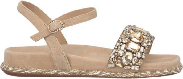 Alma en Pena Platte sandaal met kralen en strass Beige Dames