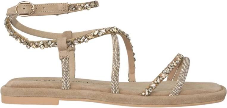 Alma en Pena Platte sandaal met strass Beige Dames