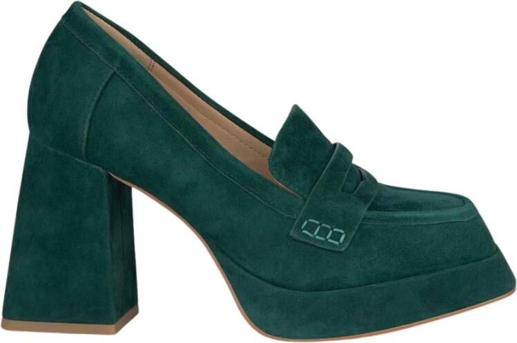 Alma en Pena Pumps met vierkante neus en blokhak Green Dames